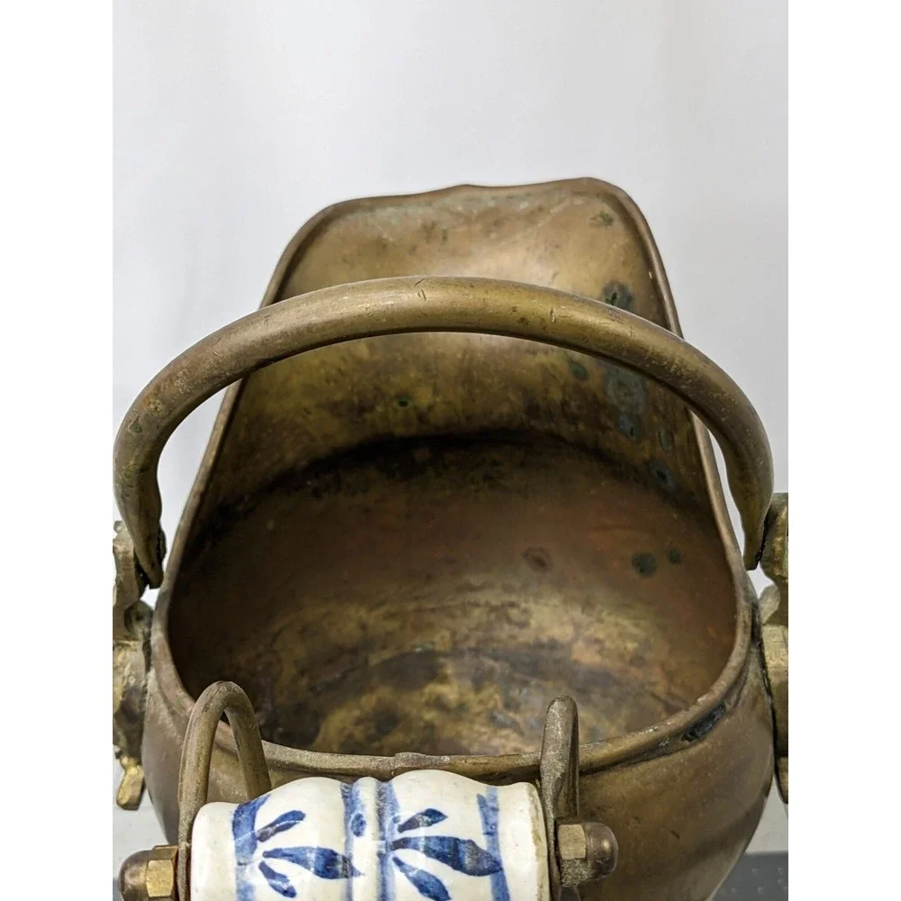 Brass Bucket with Ceramic Handle Pot 6 Inch Tall‎
